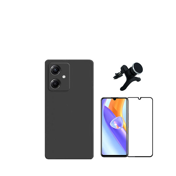 Kit Película de Vidro Temperado GorilasGlass + Capa Proteção Traseira Silicone + Suporte Magnético Com Pernas GIFT4ME para Xiaomi Redmi 13C 5G - Preto