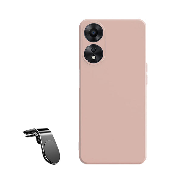 Kit Suporte de Carro Magnético L + Capa Proteção Traseira Silicone GIFT4ME para Oppo A58 4G - Rosa