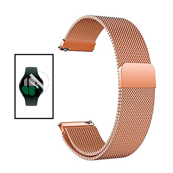 Kit Bracelete Milanese Com Fecho Magnético + Pelicula de Hydrogel para Realme Watch S - Rosa / Transparente