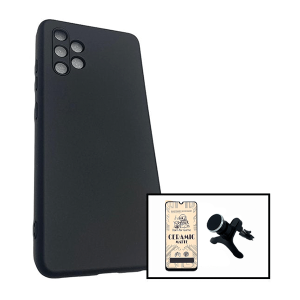 Kit Vidro Temperado Ceramica Full Cover + Capa Proteção Traseira Silicone + Suporte Magnético Com Pernas para Samsung Galaxy A32 4G