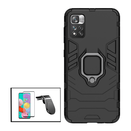 Kit Película de Vidro Temperado GorilasGlass + Capa de Proteção Militar Magnética + Suporte de Carro Magnético L para Xiaomi Redmi Note 11E Pro - Preto