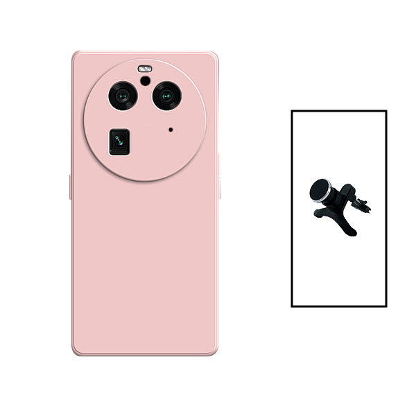 Kit Suporte Magnético Com Pernas + Capa Proteção Traseira Silicone para Oppo Find X6 Pro - Rosa