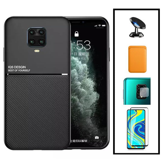 Kit Capa Traseira Magnética Anti Choque + Carteira Magnetica Laranja + Película de Vidro Temperado GorilasGlass + Película Protectora para Câmara Traseira + Suporte Magnético para Xiaomi Redmi Note 10 Lite