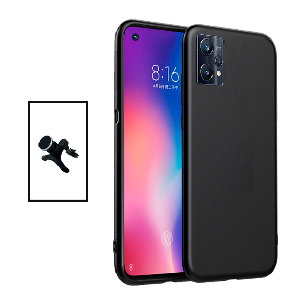 Kit Suporte Magnético Com Pernas + Capa Proteção Traseira Silicone para Realme 9 Pro Plus - Preto