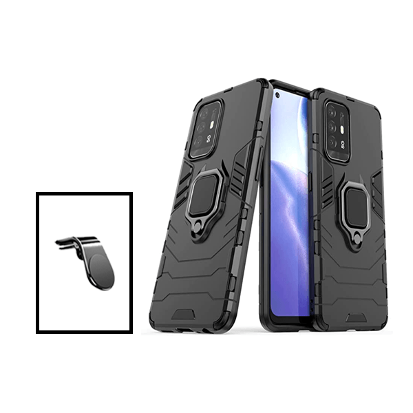 Kit Suporte de Carro Magnético L + Capa de Proteção Militar Magnética para Oppo A94 5G - Preto