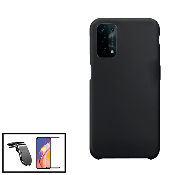 Kit Película de Vidro Temperado GorilasGlass + Capa Proteção Traseira Silicone + Suporte de Carro Magnético L para Oppo A16