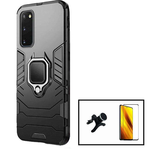 Kit Película de Vidro Temperado GorilasGlass + Capa de Proteção Militar Magnética + Suporte Magnético Com Pernas para Samsung Galaxy S20 FE 2022 - Preto