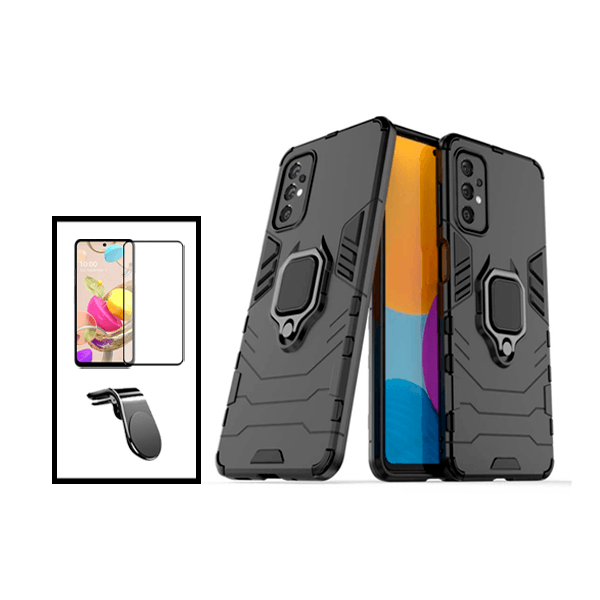 Kit Película de Vidro Temperado GorilasGlass + Capa de Proteção Militar Magnética + Suporte de Carro Magnético L para Samsung Galaxy A73 - Preto