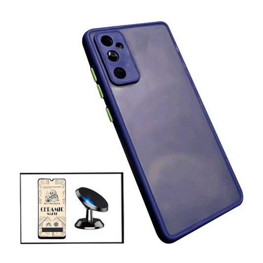 Kit Capa Traseira Proteção Camara + Película de Vidro Temperado GorilasGlass + Suporte Magnético para Samsung Galaxy A13 - Azul