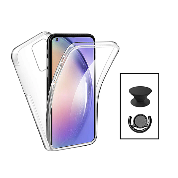 Kit Capa 360° Proteção Frente e Verso + 1 HandHolder + 1 Suporte HandHolder Preto para Oppo Reno 8 Lite - Transparente/Preto