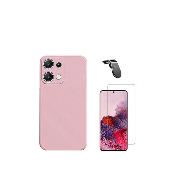 Kit Vidro Temperado ClearGorilasGlass + Capa Proteção Traseira Silicone + Suporte de Carro Magnético L GIFT4ME para Xiaomi Redmi Note 13 4G - Rosa