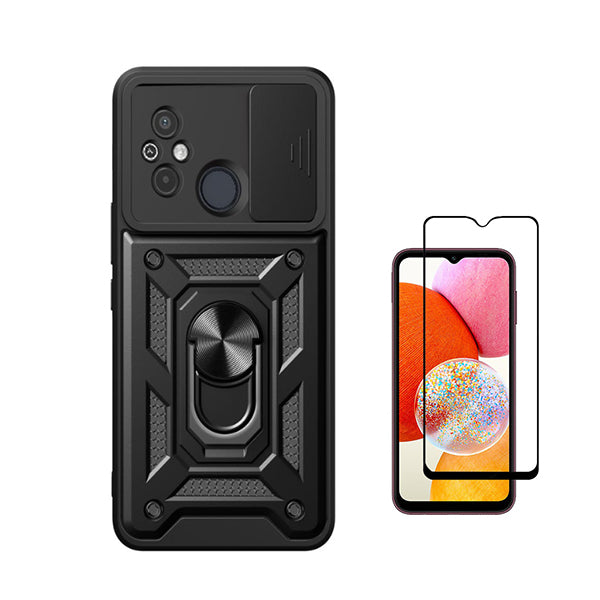 Kit Película de Vidro Temperado GorilasGlass + Capa de Proteção Militar Magnética Janela Deslizante Phonecare para Xiaomi Poco C55 - Preto