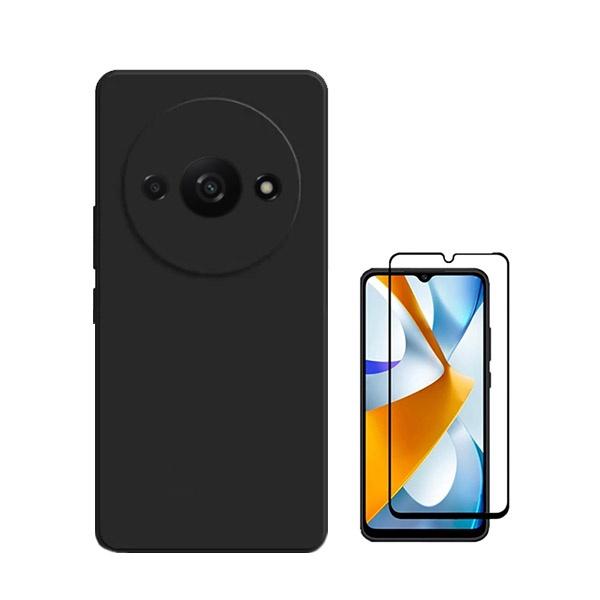 Kit Película de Vidro Temperado GOrilasGlass + Capa Proteção Traseira Silicone GIFT4ME para Xiaomi Redmi A3 - Preto