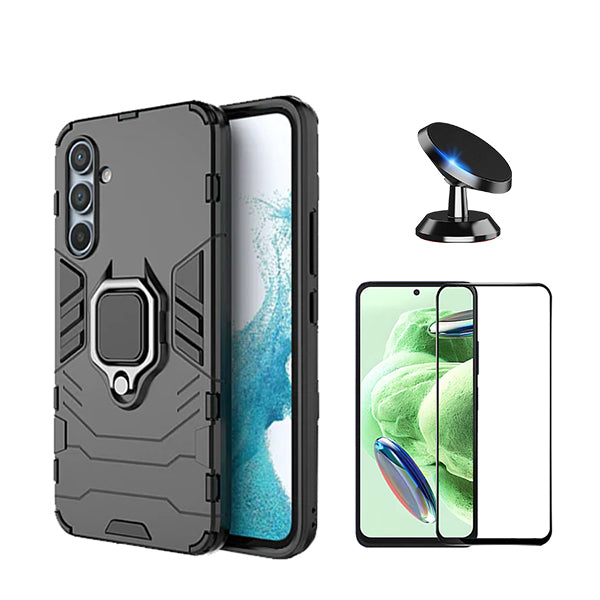 Kit Película de Vidro Temperado GorilasGlass + Capa de Proteção Militar Magnética + Suporte Magnético Phonecare para Samsung Galaxy S23 FE - Preto