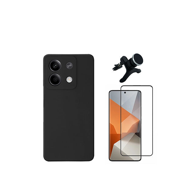 Kit Película de Vidro Temperado GorilasGlass + Capa Proteção Traseira Silicone + Suporte Magnético Com Pernas GIFT4ME para Xiaomi Redmi Note 13 - Preto
