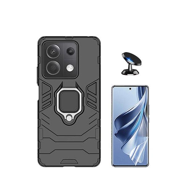 Kit Película Protectora de Hydrogel Frente + Capa de Proteção Militar Magnética + Suporte Magnético GIFT4ME para Xiaomi Poco X6 5G - Preto