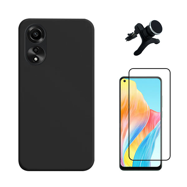 Kit Película de Vidro Temperado GorilasGlass + Capa Proteção Traseira Silicone + Suporte Magnético Com Pernas GIFT4ME para Oppo A78 4G - Preto
