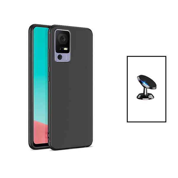 Kit Suporte Magnético + Capa Proteção Traseira Silicone para TCL 40 SE - Preto