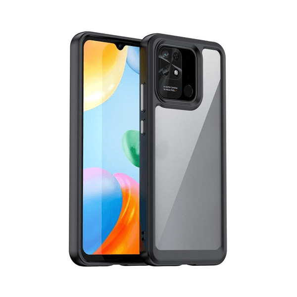 Capa de Tripla Proteção Revestida a Aluminio para Xiaomi Redmi 10C - Transparente/Preto
