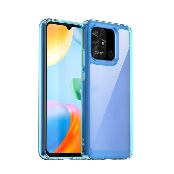 Capa de Tripla Proteção Revestida a Aluminio para Xiaomi Redmi 10C - Transparente/ Azul Escuro
