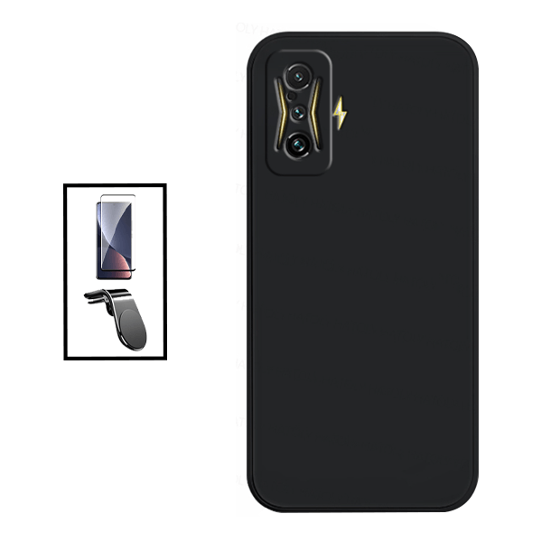 Kit Película de Vidro Temperado GorilasGlass + Capa Proteção Traseira Silicone + Suporte de Carro Magnético L para Xiaomi Poco F4 GT - Preto