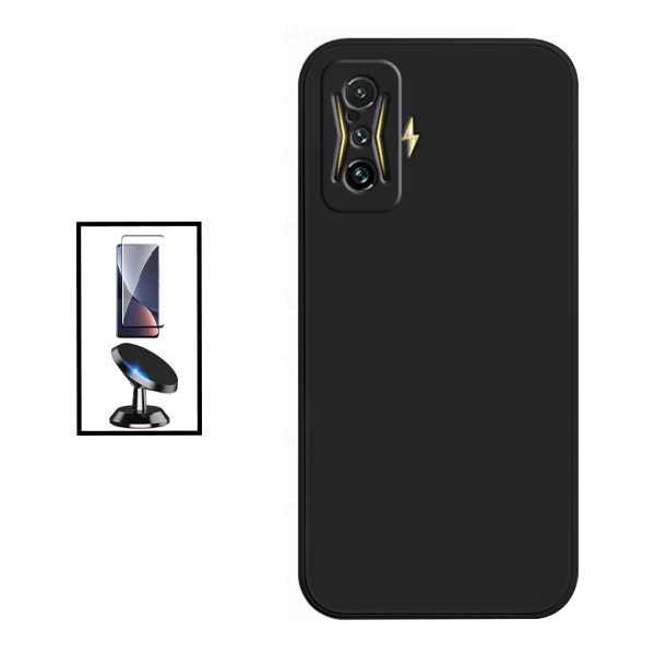 Kit Película de Vidro Temperado GorilasGlass + Capa Proteção Traseira Silicone + Suporte Magnético para Xiaomi Poco F4 GT - Preto