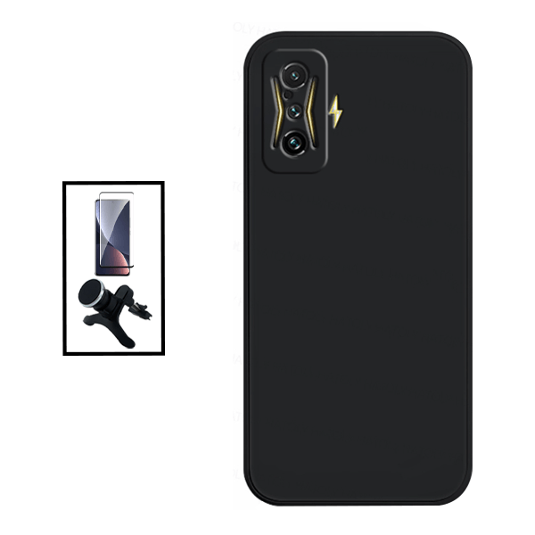 Kit Película de Vidro Temperado GorilasGlass + Capa Proteção Traseira Silicone + Suporte Magnético Com Pernas para Xiaomi Poco F4 GT - Preto