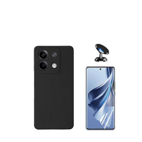 Kit Película Protectora de Hydrogel Frente + Capa Proteção Traseira Silicone + Suporte Magnético GIFT4ME para Xiaomi Redmi Note 13 Pro - Preto
