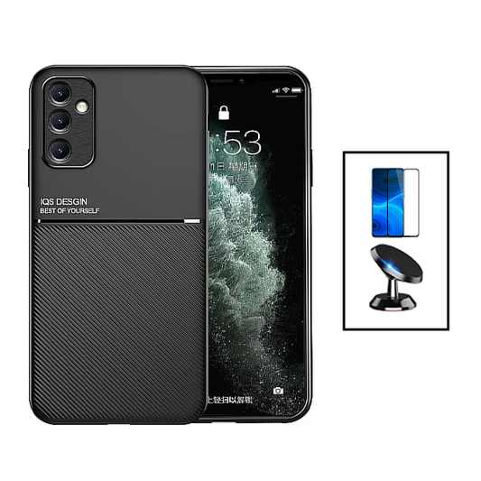 Kit Capa Traseira Magnética Anti Choque + Película de Vidro Temperado GorilasGlass + Suporte Magnético para Samsung Galaxy A34 5G - Preto