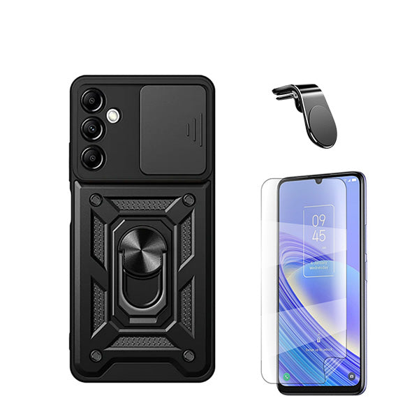 Kit Película Protectora de Hydrogel Frente + Capa de Proteção Militar Magnética Janela Deslizante + Suporte Magnético L GIFT4ME para Samsung Galaxy A15 5G - Preto
