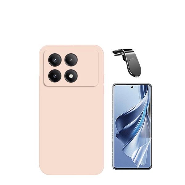 Kit Película Protectora de Hydrogel Frente + Capa Proteção Traseira Silicone + Suporte de Carro Magnético L GIFT4ME para Xiaomi Poco X6 Pro 5G - Rosa