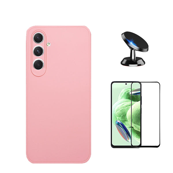 Kit Película de Vidro Temperado GorilasGlass + Capa Proteção Traseira Silicone + Suporte Magnético GIFT4ME para Samsung Galaxy S23 FE - Rosa