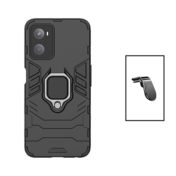 Kit Suporte de Carro Magnético L + Capa de Proteção Militar Magnética para Oppo A76 - Preto