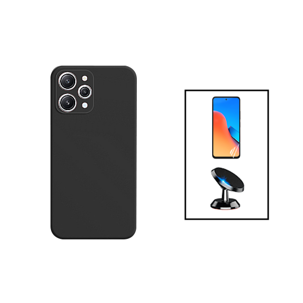 Kit Película Protectora de Hydrogel Frente + Capa Proteção Traseira Silicone + Suporte Magnético para Xiaomi Redmi 12 - Preto
