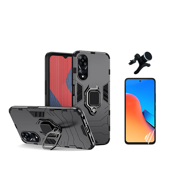 Kit Película Protectora de Hydrogel Frente + Capa de Proteção Militar Magnética + Suporte Magnético Com Pernas Phonecare para Oppo A58 4G - Preto