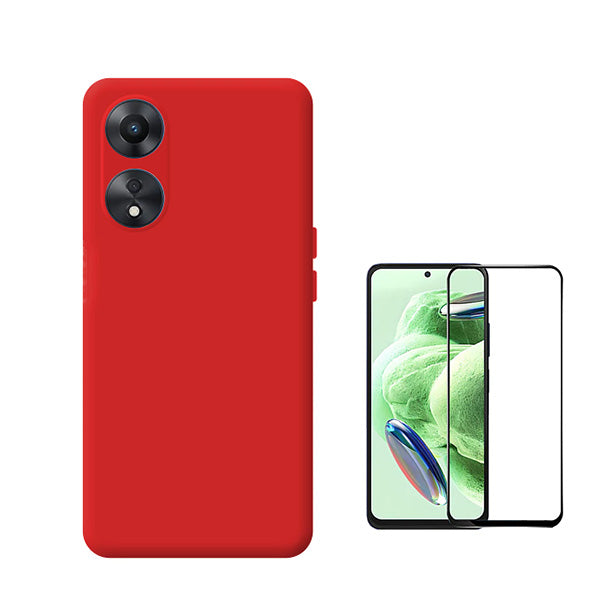 Kit Película de Vidro Temperado GorilasGlass + Capa Proteção Traseira Silicone Phonecare para Oppo A78 4G - Vermelho
