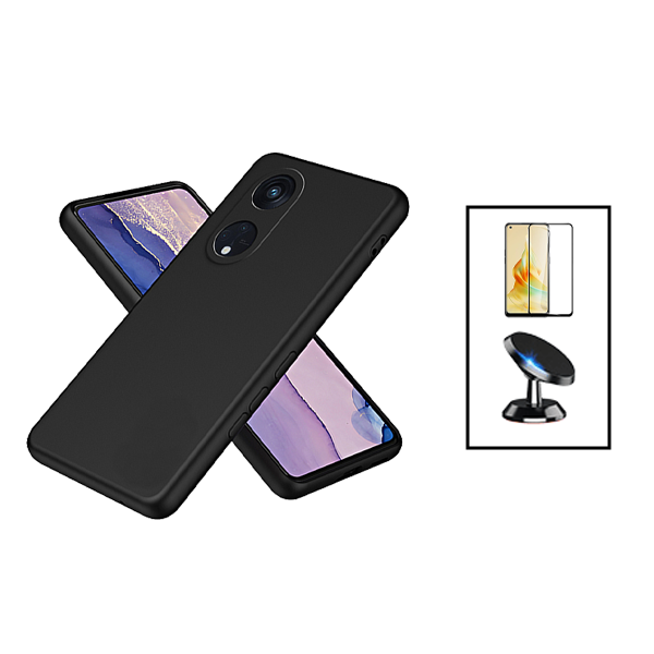 Kit Película de Vidro Temperado GorilasGlass + Capa Proteção Traseira Silicone + Suporte Magnético para Oppo Reno 8T 4G - Preto