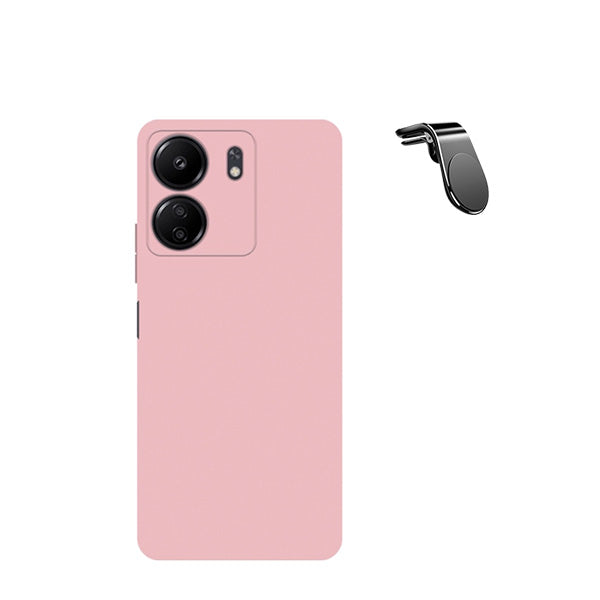 Kit Suporte de Carro Magnético L + Capa Proteção Traseira Silicone GIFT4ME para Xiaomi Redmi 13C - Rosa
