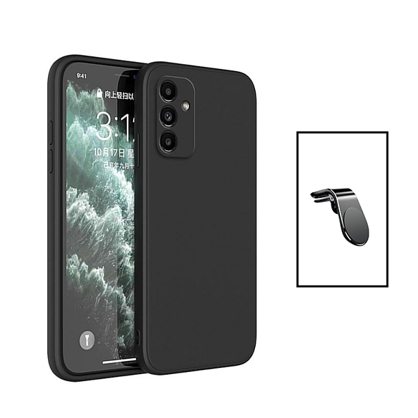 Kit Suporte de Carro Magnético L + Capa Proteção Traseira Silicone para Samsung Galaxy A24 4G - Preto