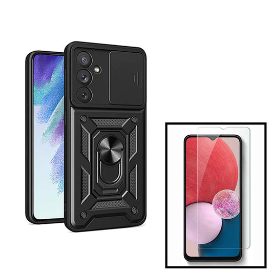 Kit Vidro Temperado ClearGorilasGlass + Capa de Proteção Militar Magnética Janela Deslizante para Samsung Galaxy A34 5G - Preto