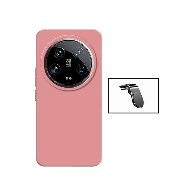 Kit Suporte de Carro Magnético L + Capa Proteção Traseira Silicone GIFT4ME para Xiaomi 14 Ultra - Rosa