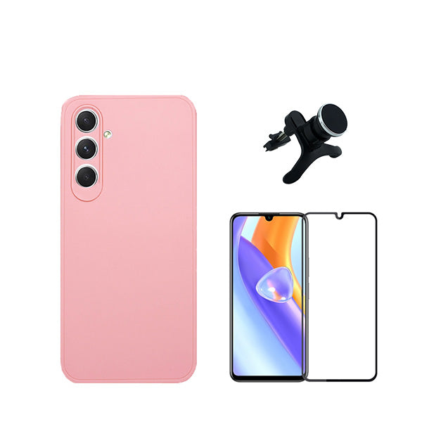 Kit Película de Vidro Temperado GorilasGlass + Capa Proteção Traseira Silicone + Suporte Magnético Com Pernas Phonecare para Samsung Galaxy A15 5G - Rosa