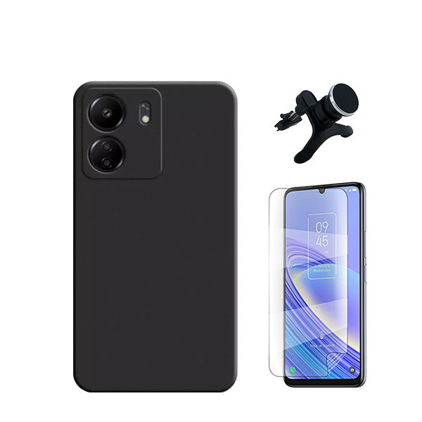 Kit Película Protectora de Hydrogel Frente + Capa Proteção Traseira Silicone + Suporte Magnético Com Pernas GIFT4ME para Xiaomi Redmi 13C - Preto