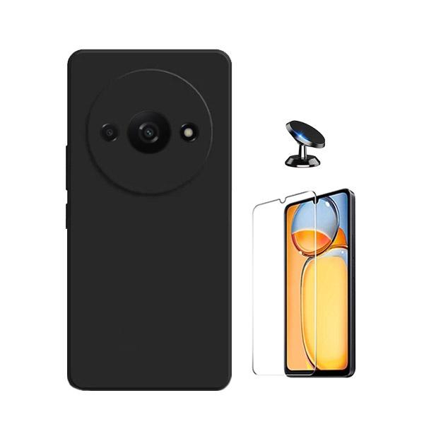 Kit Vidro Temperado ClearGOrilasGlass + Capa Proteção Traseira Silicone + Suporte Magnético GIFT4ME para Xiaomi Redmi A3 - Preto