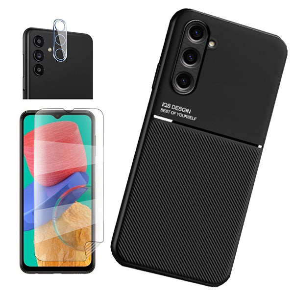 Kit Capa Traseira Magnética Anti Choque + Película Protectora de Hydrogel Frente + Película Protectora para Câmara Traseira para Samsung Galaxy M34 5G - Preto