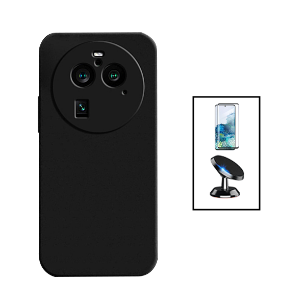 Kit Película de Vidro Temperado GorilasGlass Curvado + Capa Proteção Traseira Silicone + Suporte Magnético para Oppo Find X6 - Preto