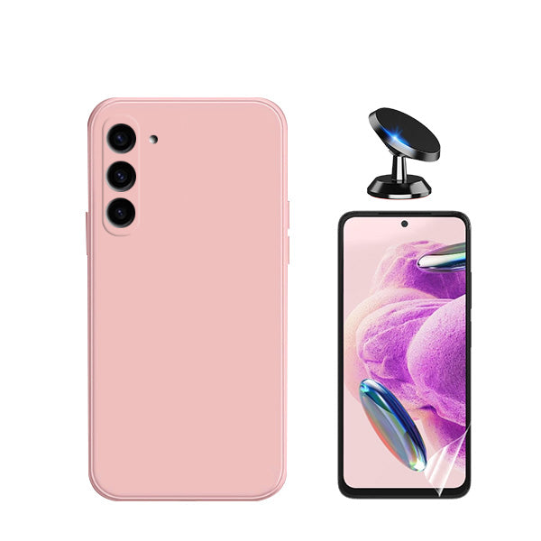 Kit Película Protectora de Hydrogel Frente + Capa Proteção Traseira Silicone + Suporte Magnético Phonecare para Samsung Galaxy S24 5G - Rosa