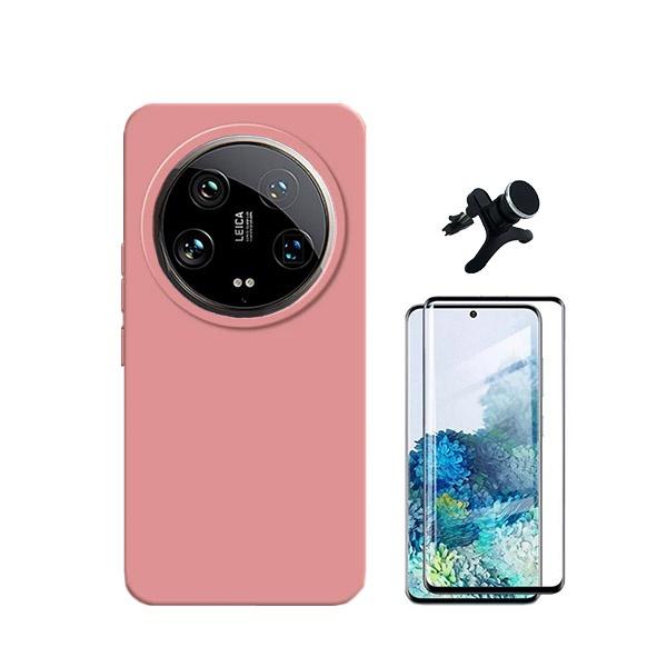 Kit Película de Vidro Temperado GOrilasGlass Curvado + Capa Proteção Traseira Silicone + Suporte Magnético Com Pernas GIFT4ME para Xiaomi 14 Ultra - Rosa