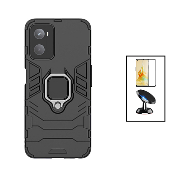Kit Película de Vidro Temperado GorilasGlass + Capa de Proteção Militar Magnética + Suporte Magnético para Oppo A76 - Preto