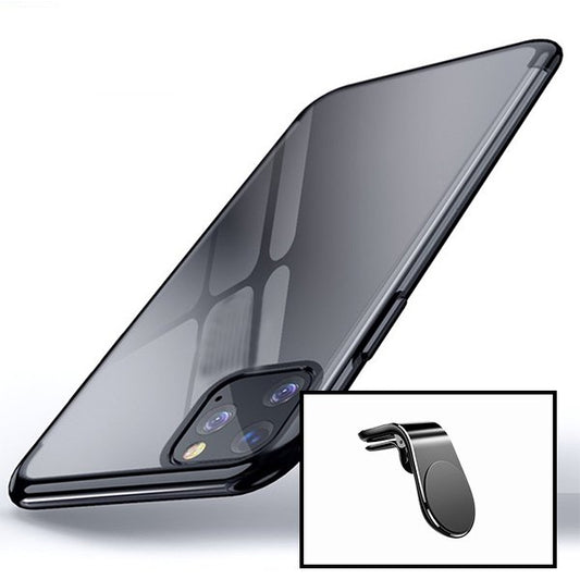 Kit Suporte de Carro Magnético L + Capa Proteção Traseira Super Slim para Apple iPhone 14 - Preto